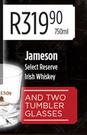 Jameson Select Reserve Irish Whisky With Two Tumbler Glasses-750ml