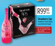 Strawberry Lips Strawberry Cream Liqueur Laced With Gold Tequila And A Martini Glass-750ml