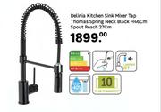Delinia Kitchen Sink Mixer Tap Thomas Spring Neck Black H46cm Spout Reach 27cm