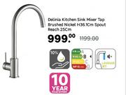 Delinia Kitchen Sink Mixer Tap Brushed Nickel H36.1cm Spout Reach 25cm