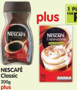 Nescafe Classic 200g+ Cappuccino Sachets(All Variants) 10's Pack