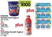 Danone Nutriday Fruit Yoghurt(All Variants) 1Kg+ Yogi Sip 1Kg+4NutridaySmoothYoghurt 6x100g