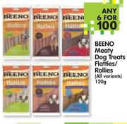 Beeno Meaty Dog Treats Flatties/Rollies(All Variants)-6x120g