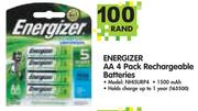 Energizer AA 4 Pack Rechargeable Batteries NH15URP4