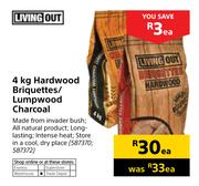 Living Out 4Kg Hardwood Briquettes/Lumpwood Charcoal-Each