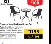 Designhouse 3 Piece Steel & Glass Bistro Set