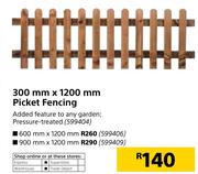 600mm x 1200mm Picket Fencing