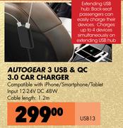 Autogear 3 USB & QC 3.0 Car Charger USB13