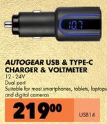 Autogear USB & Type-C Charger & Voltmeter USB14