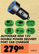 Autogear 40W 12V Double Power Delivery Port Car Charger USB15