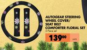 Autogear Steering Wheel Cover/Seat Belt Comforter Floral Set LA93
