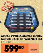 Midas Professional Tools Metric Ratchet Wrench Set 5 Piece Set RW5M