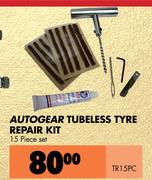Autogear Tubeless Tyre Repair Kit TR15PC-15 Piece Set