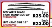 Eco Wiper Blade Left Hand Side 16" For Ford Figo 1.4i 62KW 2010-2014-Each