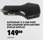 Autogear-X 2 USB Port Car Charger With Battery Status Display USB14M