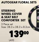 Autogear Floral Set Of Steering Wheel Cover & Seat belt Comforter set LA93