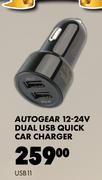 Autogear 12-24V Dual USB Quick Car Charger USB11