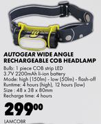 Autogear Wide Angle Rechargeable COB Headlamp LAMCOBR