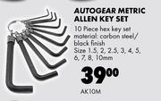 Autogear Metric Allen Key Set AK10M