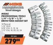 Midas Professional Tools 1/4" + 3/8" + 1/2" Drive Torx Socket Set 14 Piece Set SK14M