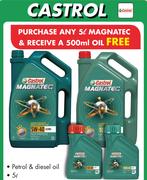 Castrol Magnatek Petrol & Diesel Oil 5W-40 5Ltr 3372009 With Free 500ml Oil