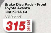 Brake Disc Pads Front For Toyota Avanza I 3sz K3 1.5 1.3 SAF.D3572T-Per Set