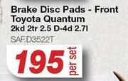 Brake Disc Pads Front For Toyota Quantum 2Kd 2tr 2.5 D-4d 2.7I SAF.D3522T-Per Set