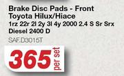 Brake Disc Pads Front For Toyota Hilux/Hiace 1rz 22r 2I 2Y 3I 4Y 2000 2.4 S Sr Srx Diesel 2400 D 