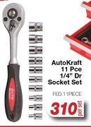 AutoKraft 11 Pce 1/4" Dr Socket Set FED.11PIECE-Per Set