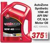 AutoZone Synthetic 10W-40 API SN, Motor Oil AZC.10W405L-5Ltr Each