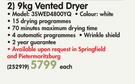 Whirlpool 9Kg Vented Dryer 3SWED4800YQ-Each