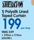 Sheraton Polysilk Lined Taped Curtain 230x218Cm-Per Drop