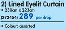 Sheraton Lined Eyelit Curtain 230x223Cm-Per Drop