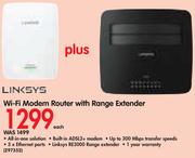 Linksys Wi-Fi Modem Router With Range Extender-Each