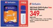 Verbatim 100 Pack DVD-R Plus Free 100 Pack Sleeces-Each