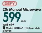 Defy 20L Manual Microwave DMO367