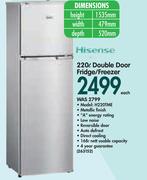 Hisense 220Ltr Double Door Fridge/Freezer H220TME