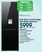 Hisense 420Ltr Mirror Combi Fridge with Water Dispenser H420BMI-WD