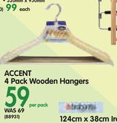 Accent 4 Pack Wooden Hangers-Per Pack