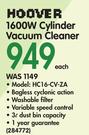 Hoover 1600W Cylinder Vacuum Cleaner HC16-CV-ZA