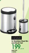 Home 3L Stainless Steel Bin And Brush Set-Per Set