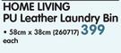 Home Living PU Leather Laundry Bin 58x38Cm