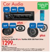 Kenwood 3-Piece Car Audio Kit + Toshiba 8GB USB Flash Drive U2163/E6965/E1365