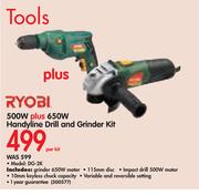 Ryobi 500W Plus 650W Handyline Drill And Grinder Kit DG-2K-Per Kit