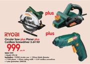 Ryobi Circular Saw Plus Planer Plus Cordless Screwdriver 3.6V Kit CPS-3K-Per Kit