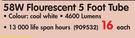 Osram 58W Fluorescent 5 Foot Tube-Each
