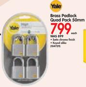 Yale Brass Padlock Quad Pack-50mm Each