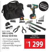 Ryobi 70 Piece 18 V Li-Ion Driver Drill Project Kit HLD-180K Includes Battery & Charger