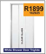 White Shower Door Triglide Clear Glass