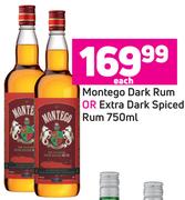 Montego Dark Rum Or Extra Dark Spiced Rum-750ml Each